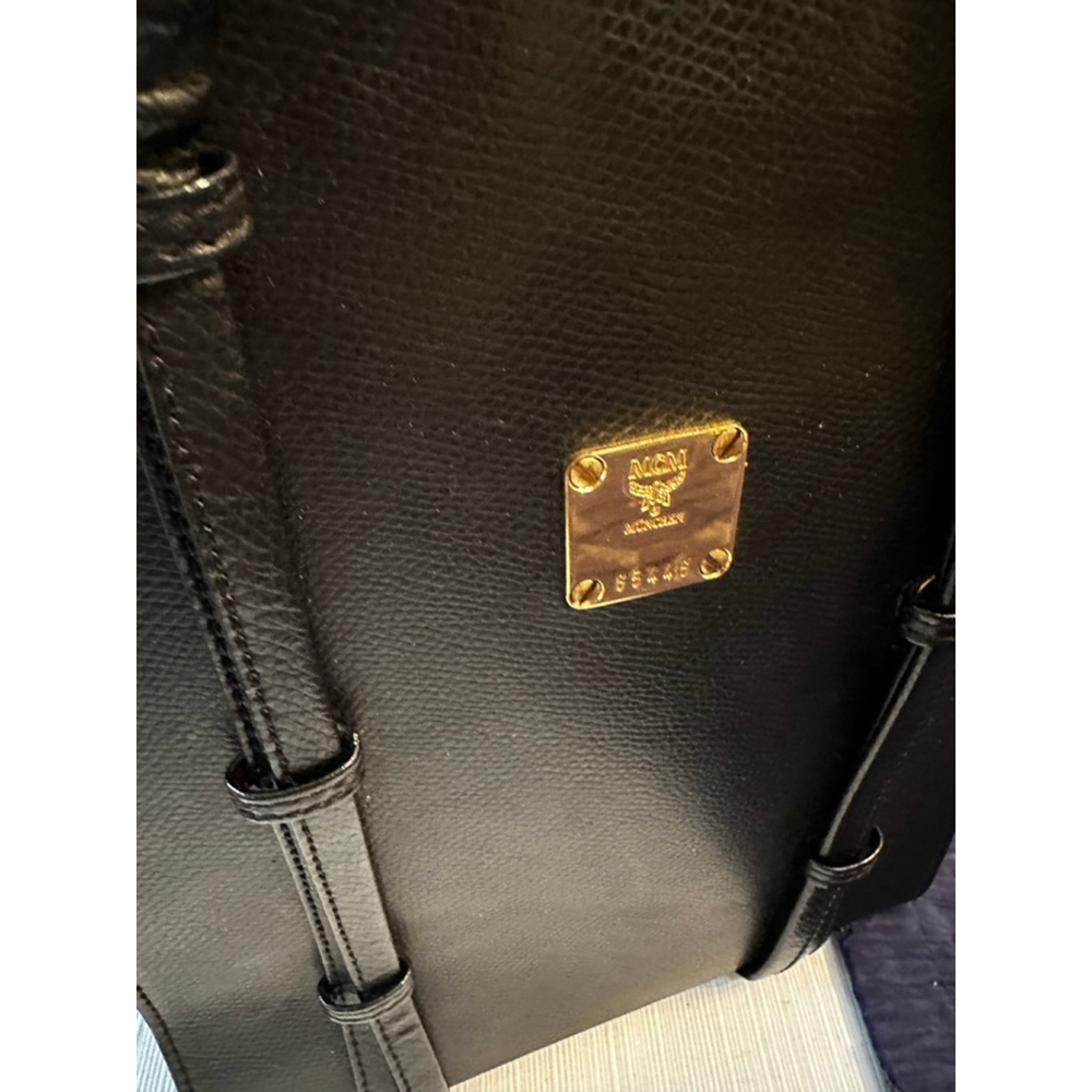 MCM Black Leather Gold Logo Tall Tote Bag - Picture 6 of 13